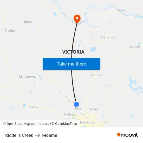 Riddells Creek to Moama map