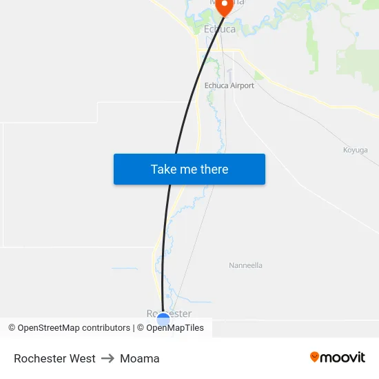 Rochester West to Moama map