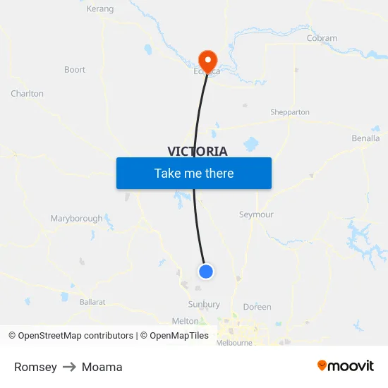 Romsey to Moama map