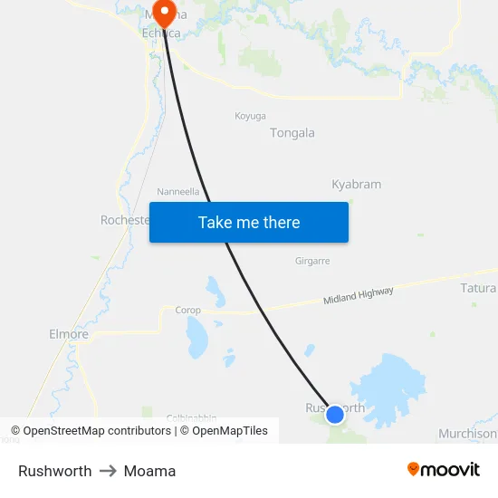 Rushworth to Moama map