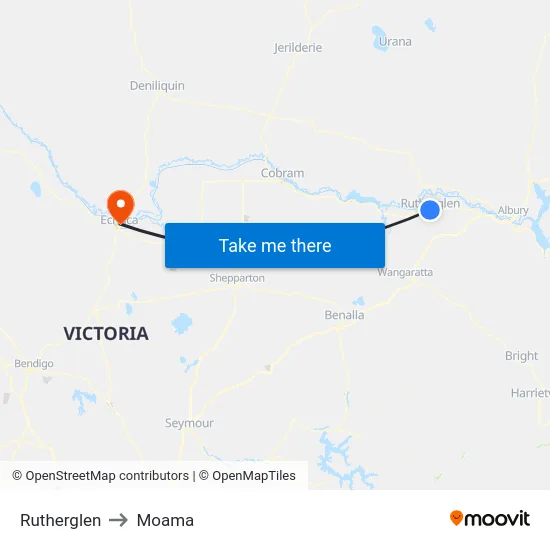 Rutherglen to Moama map