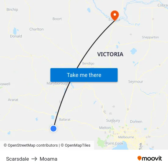 Scarsdale to Moama map