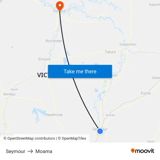 Seymour to Moama map