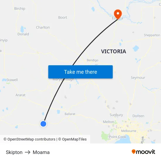 Skipton to Moama map