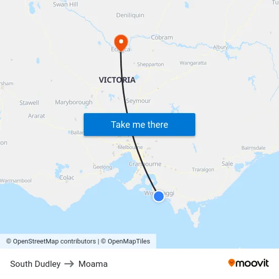 South Dudley to Moama map