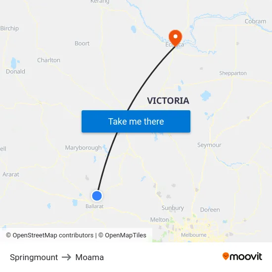 Springmount to Moama map