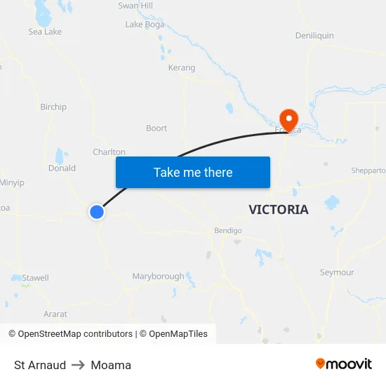 St Arnaud to Moama map