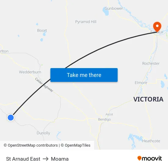 St Arnaud East to Moama map