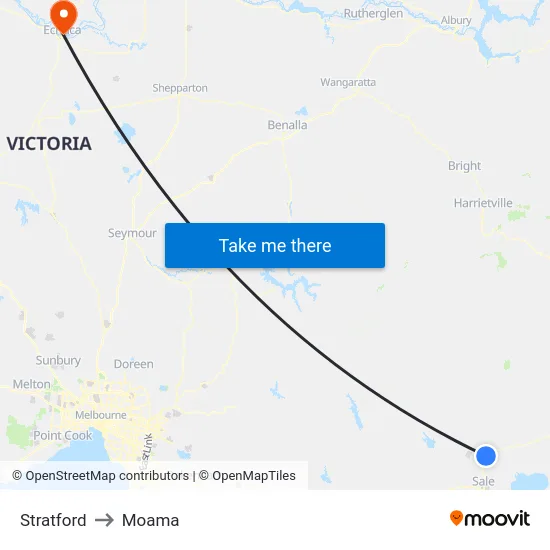 Stratford to Moama map