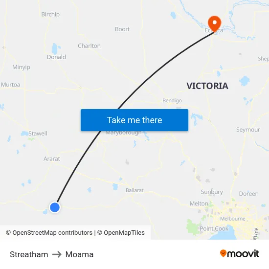 Streatham to Moama map