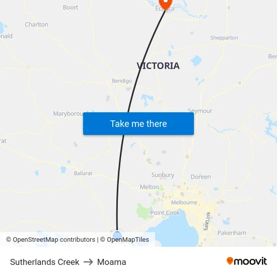 Sutherlands Creek to Moama map