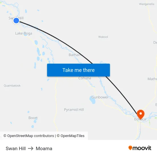 Swan Hill to Moama map