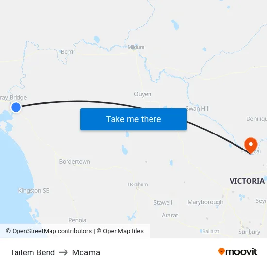 Tailem Bend to Moama map