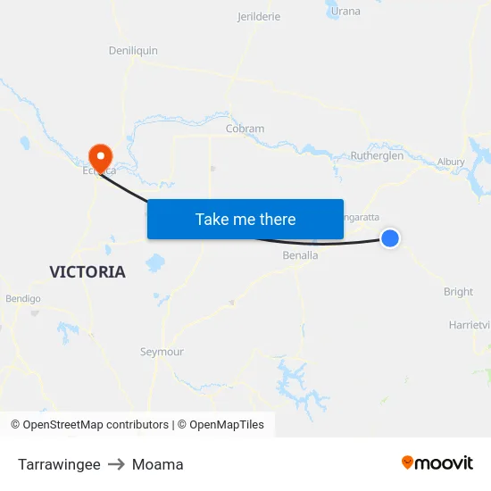 Tarrawingee to Moama map