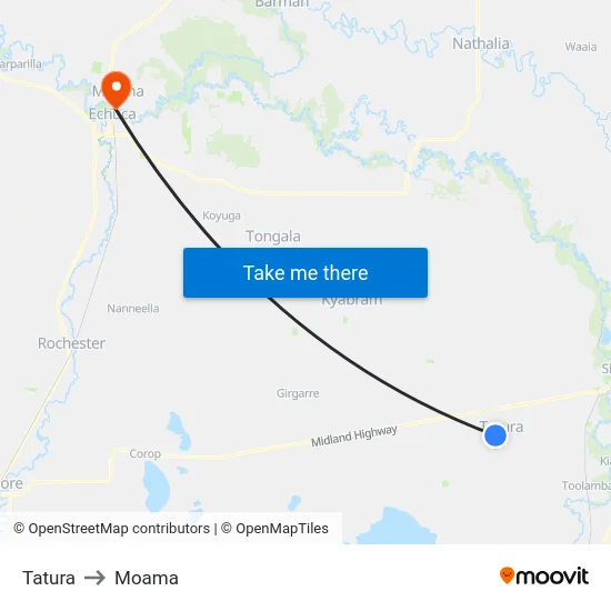 Tatura to Moama map