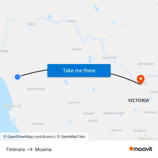 Tintinara to Moama map