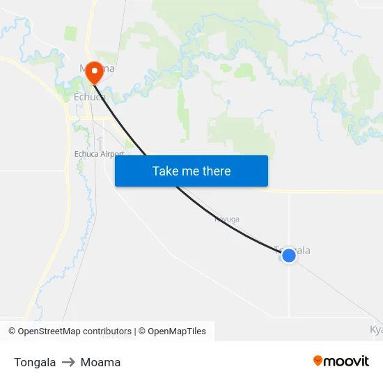 Tongala to Moama map