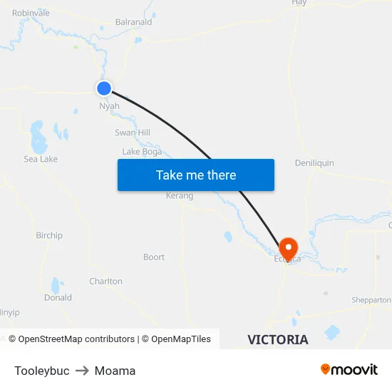 Tooleybuc to Moama map