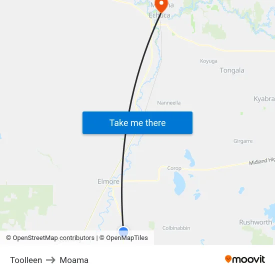 Toolleen to Moama map