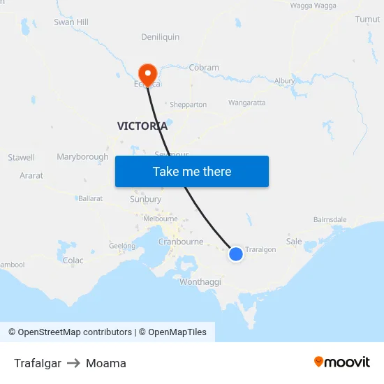 Trafalgar to Moama map