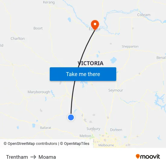 Trentham to Moama map