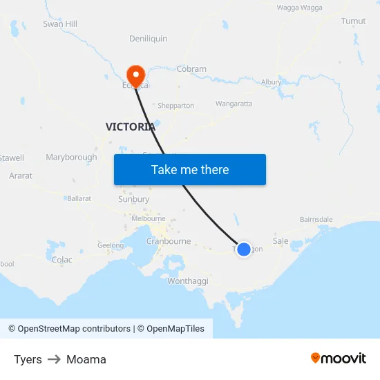 Tyers to Moama map