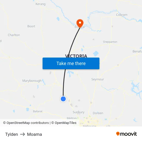 Tylden to Moama map