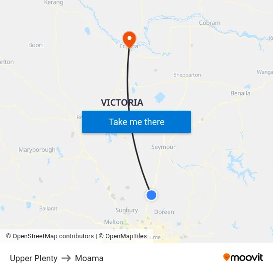 Upper Plenty to Moama map