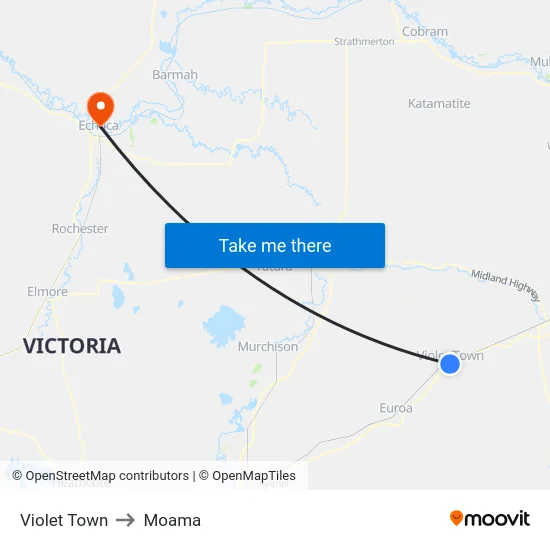 Violet Town to Moama map