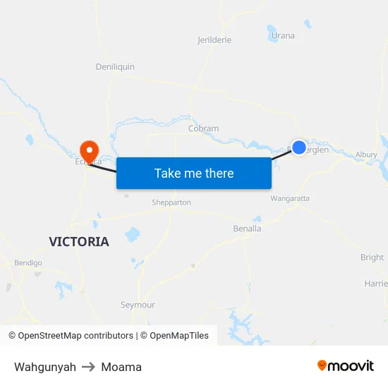 Wahgunyah to Moama map
