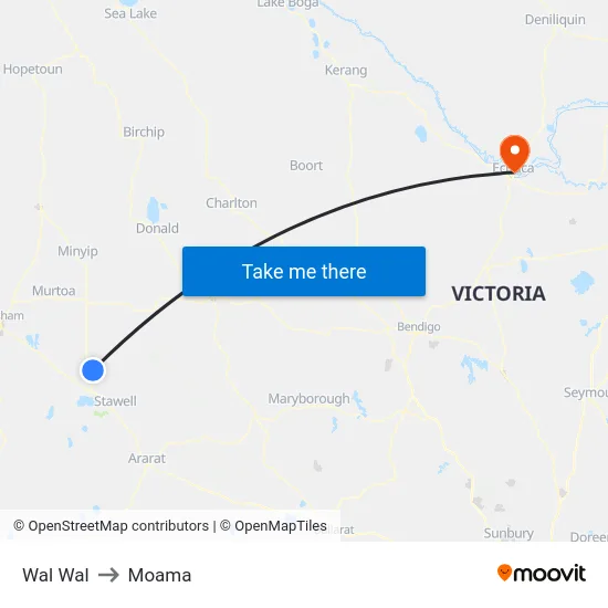 Wal Wal to Moama map