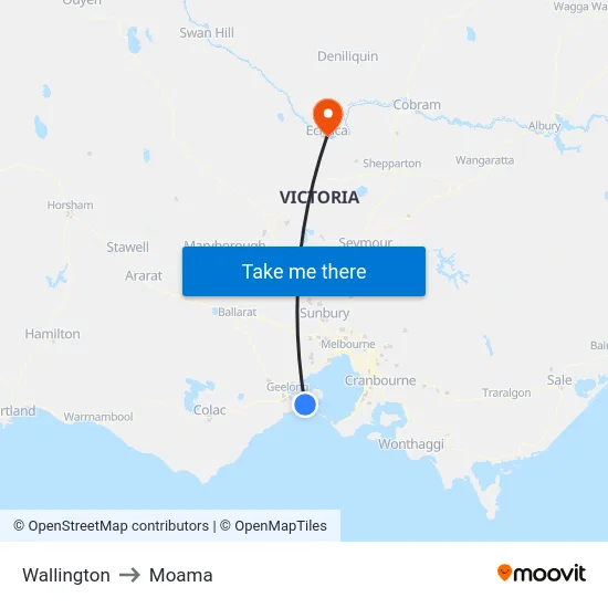 Wallington to Moama map