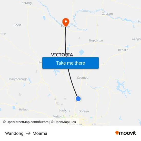 Wandong to Moama map