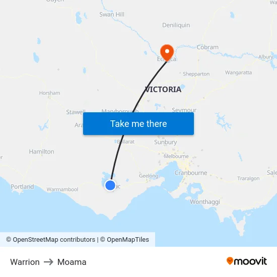 Warrion to Moama map