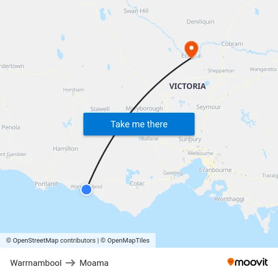 Warrnambool to Moama map