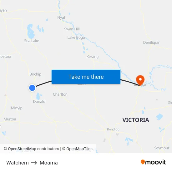 Watchem to Moama map