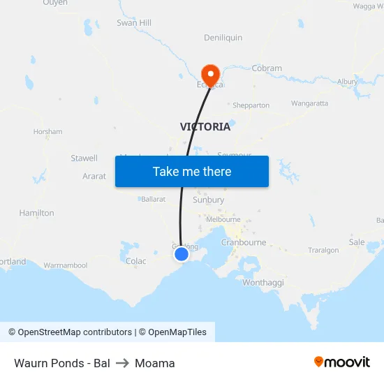 Waurn Ponds - Bal to Moama map