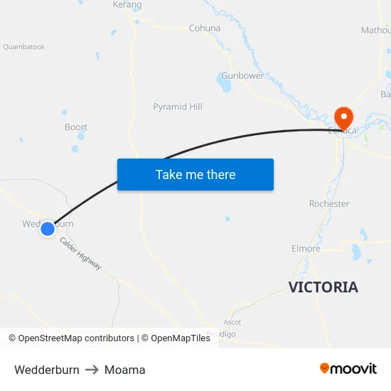 Wedderburn to Moama map