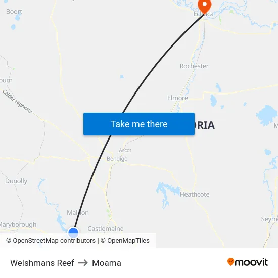 Welshmans Reef to Moama map