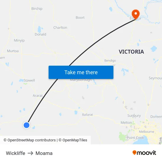 Wickliffe to Moama map