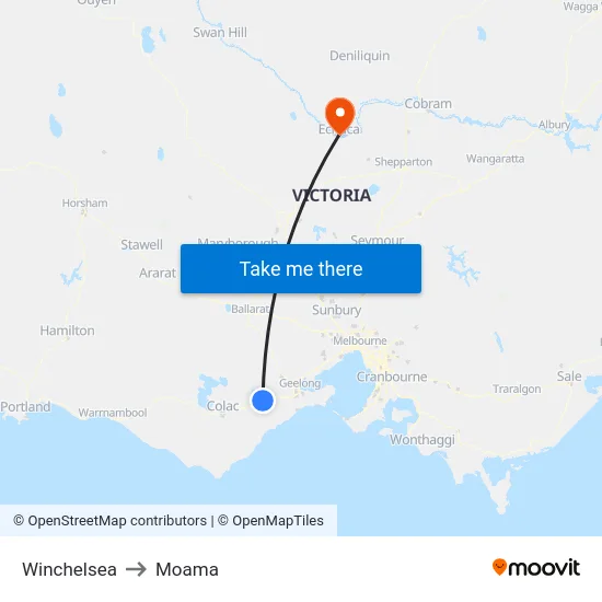Winchelsea to Moama map