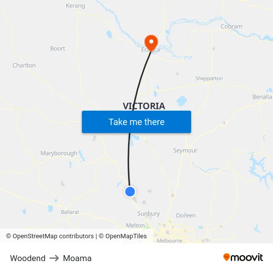 Woodend to Moama map