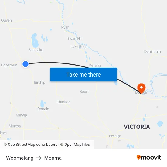 Woomelang to Moama map