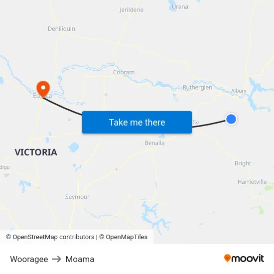 Wooragee to Moama map