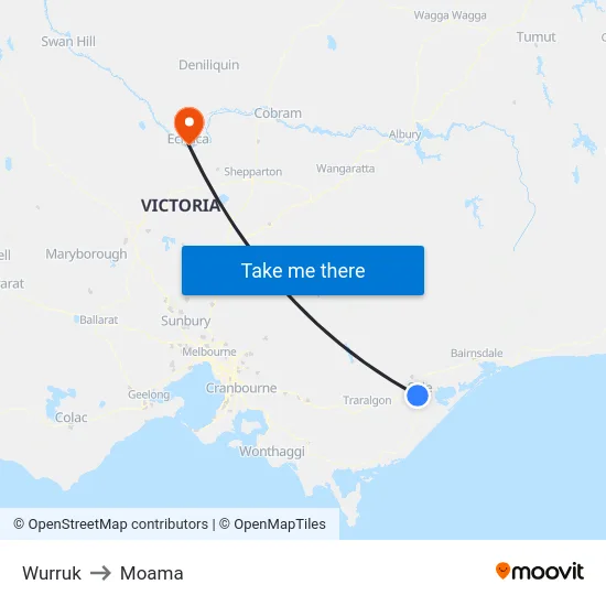 Wurruk to Moama map