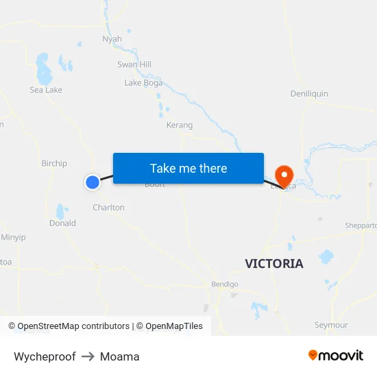 Wycheproof to Moama map