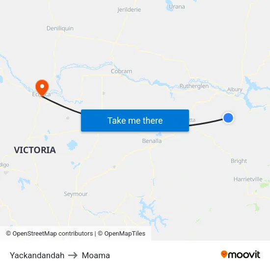 Yackandandah to Moama map