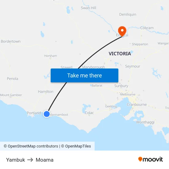 Yambuk to Moama map