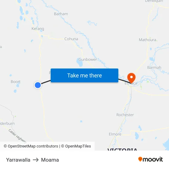 Yarrawalla to Moama map