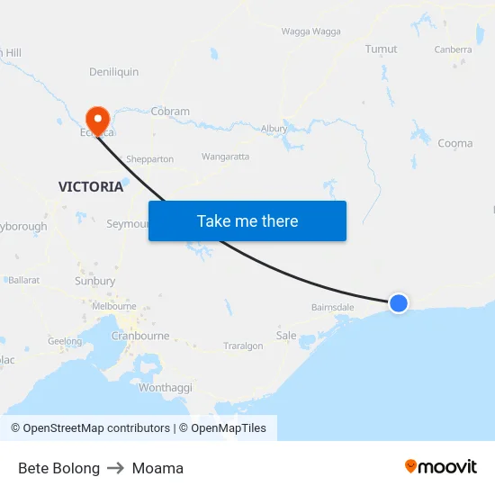 Bete Bolong to Moama map